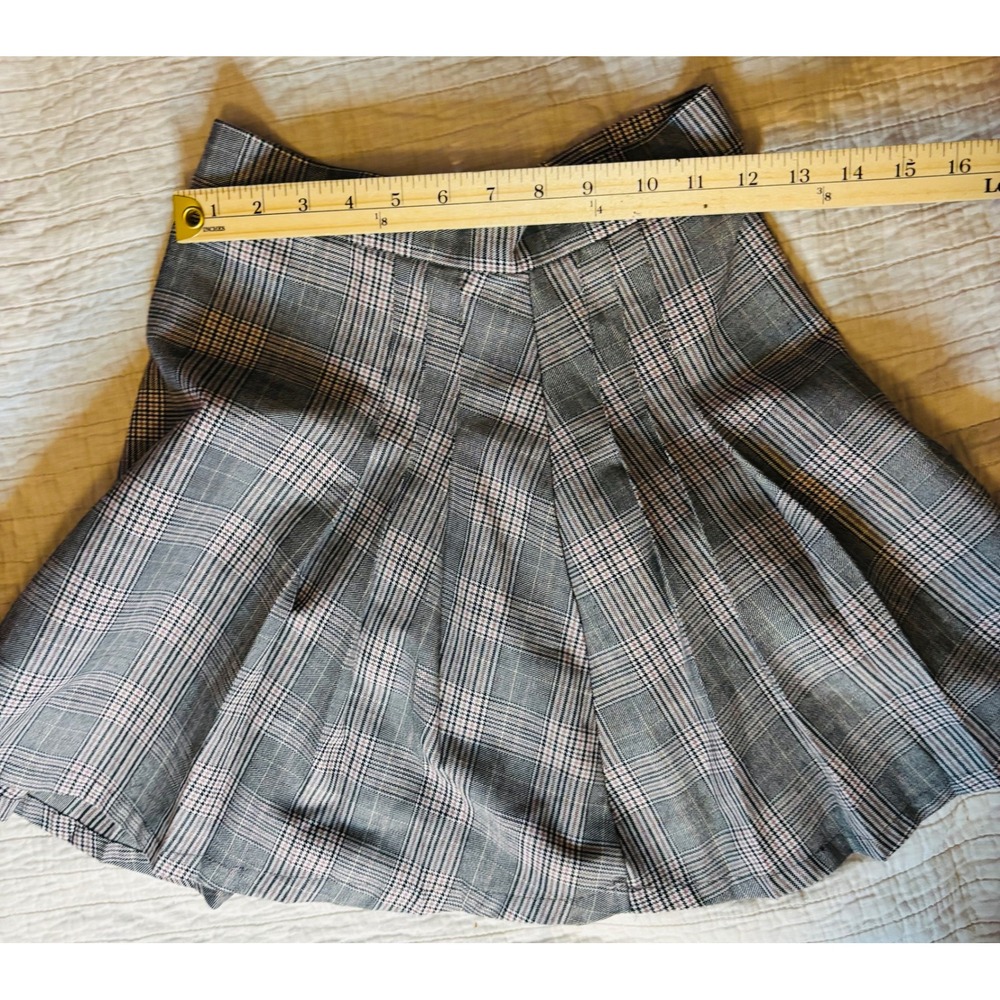 Grey Plaid Pleated Mini Skirt Academia Preppy Glen Check Schoolgirl Skater Skirt